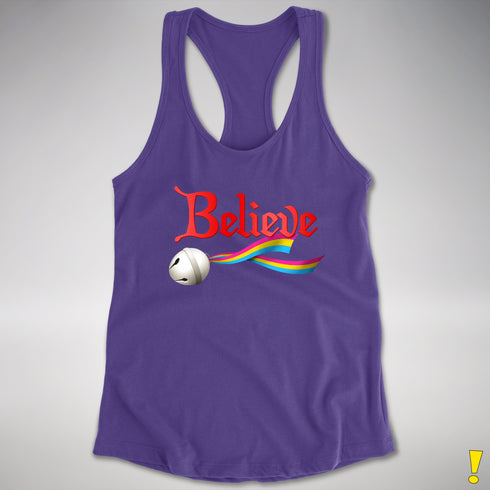 Believe Pansexual Pride Jingle Bell Racerback Tank - Purple